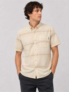 O'Neill Beige Short-Sleeve Button-Down Shirt with Subtle Stripe